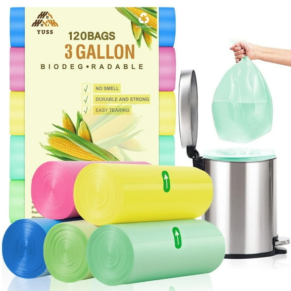 YUSS 3 Gallon Small Garbage Bags Heavy Duty Bathroom Trash Bags,120 Count,Tear-Resistant & Leak-Proof for Kitchen, Office,Car,or Home Use - Colorful