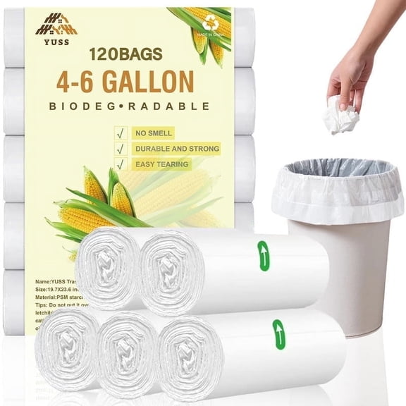YUSS Small Garbage Bags 4 Gallon Trash Bags for Bathroom,Office,Kitchen,Durable Trash Can Liners, Leakproof & Tear-Resistant, Compact Design,White,120 Count