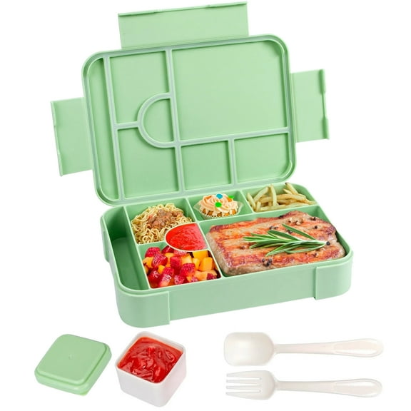 YUSS Bento Boxes,45oz leak proof Lunch Containers with 7 Compartments,Lunch Box with Utensils & Sauce Container,Microwave Oven Compatible for adults,BPA-Free,Green