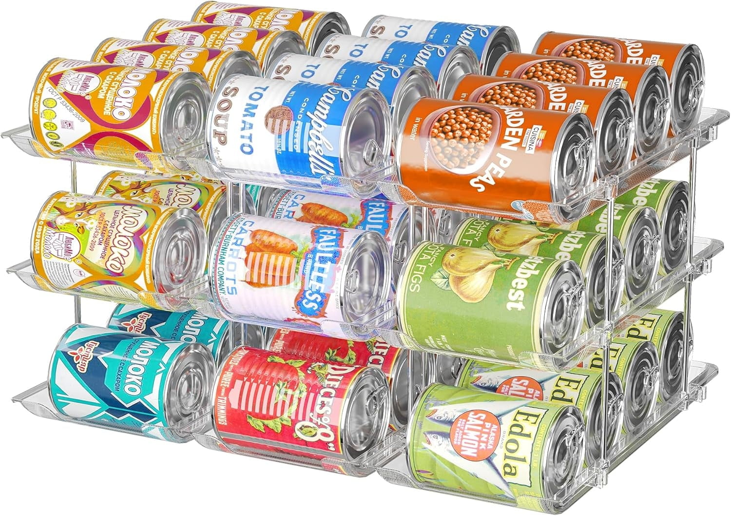 YUSS Can Organizer for Pantry Free Combination Can Dispenser,Clear 3 Sets 3 Tier Storage Rack for 36 Cans Soda Can Organizer for Fridge,Suitable for Cabinet Pantry Fridge Countertop