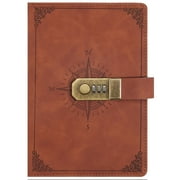 YUSS Leather Journal Notebook with Password Lock – Vintage Leather Journals for Women & Men 220 Pages, Gift for Writing,Travel,Business,Work & School (Brown)-8.3 X 5.7 inches