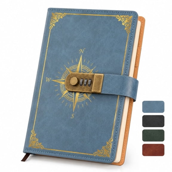 YUSS Locking Journal Notebook, A5 PU Leather Diary with Combination Lock, Writing Journal for Office, School, Travel & Personal Use,Blue
