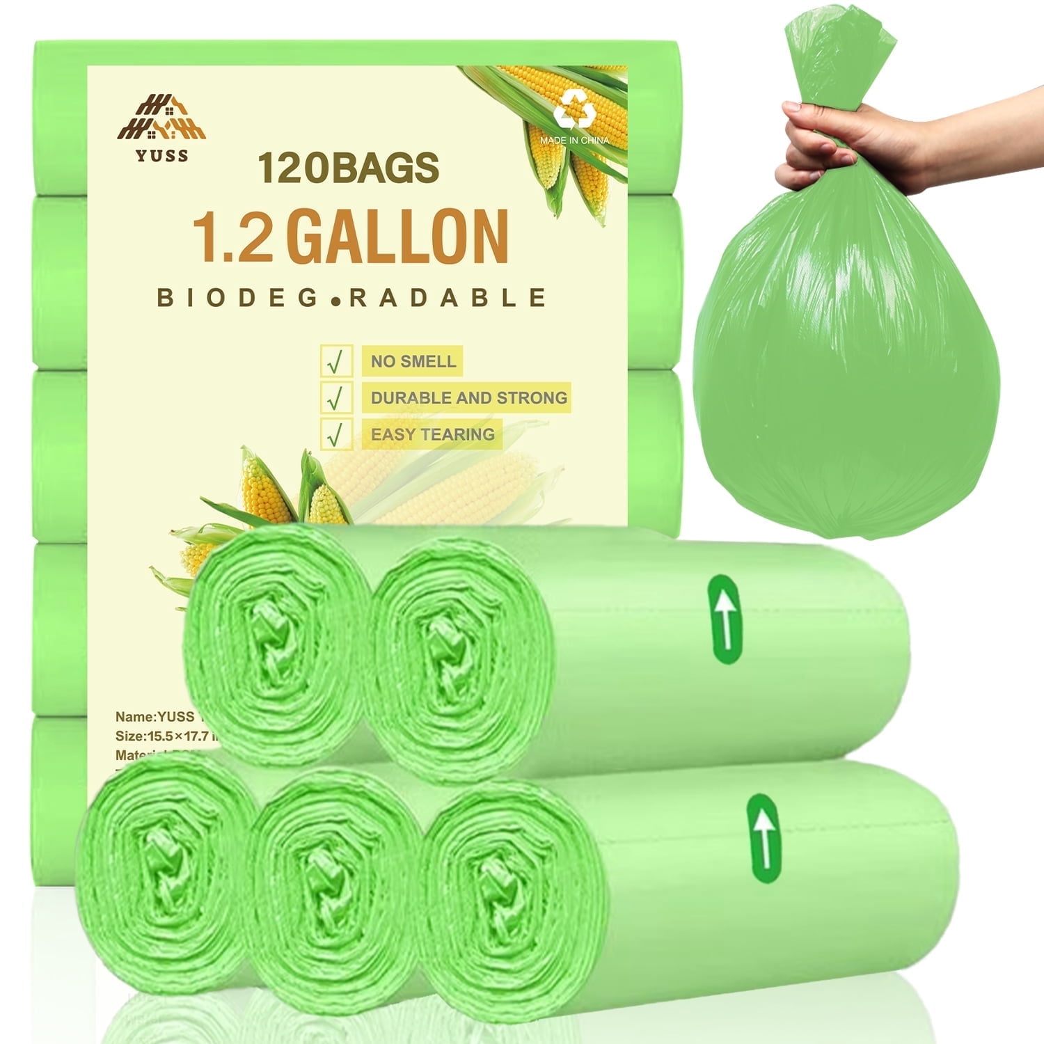 Garbage Small YUSS, Small Garbage Bags, 1.2 gallon, Green, 120 Count - Walmart.com
