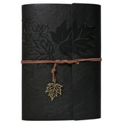 YUSS Vintage Leather Notebook Loose Leaf Replaceable - Handmade Leather Journal Notebook With Maple Leaf Pendant|Business Office Gift/Student Stationery/Travel Account,Black