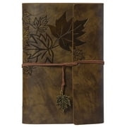 YUSS Vintage Leather Notebook Loose Leaf Replaceable - Handmade Leather Journal Notebook With Maple Leaf Pendant|Business Office Gift/Student Stationery/Travel Account,Brown