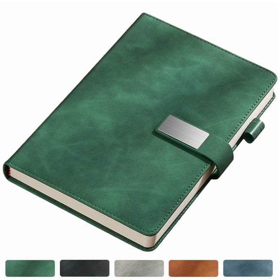 YUSS Vintage PU Leather Journal Notebook, A5 Magnetic Closure Writing Notebook, Lined Diary for Office, Business, Travel & Personal Journaling, Dark Green