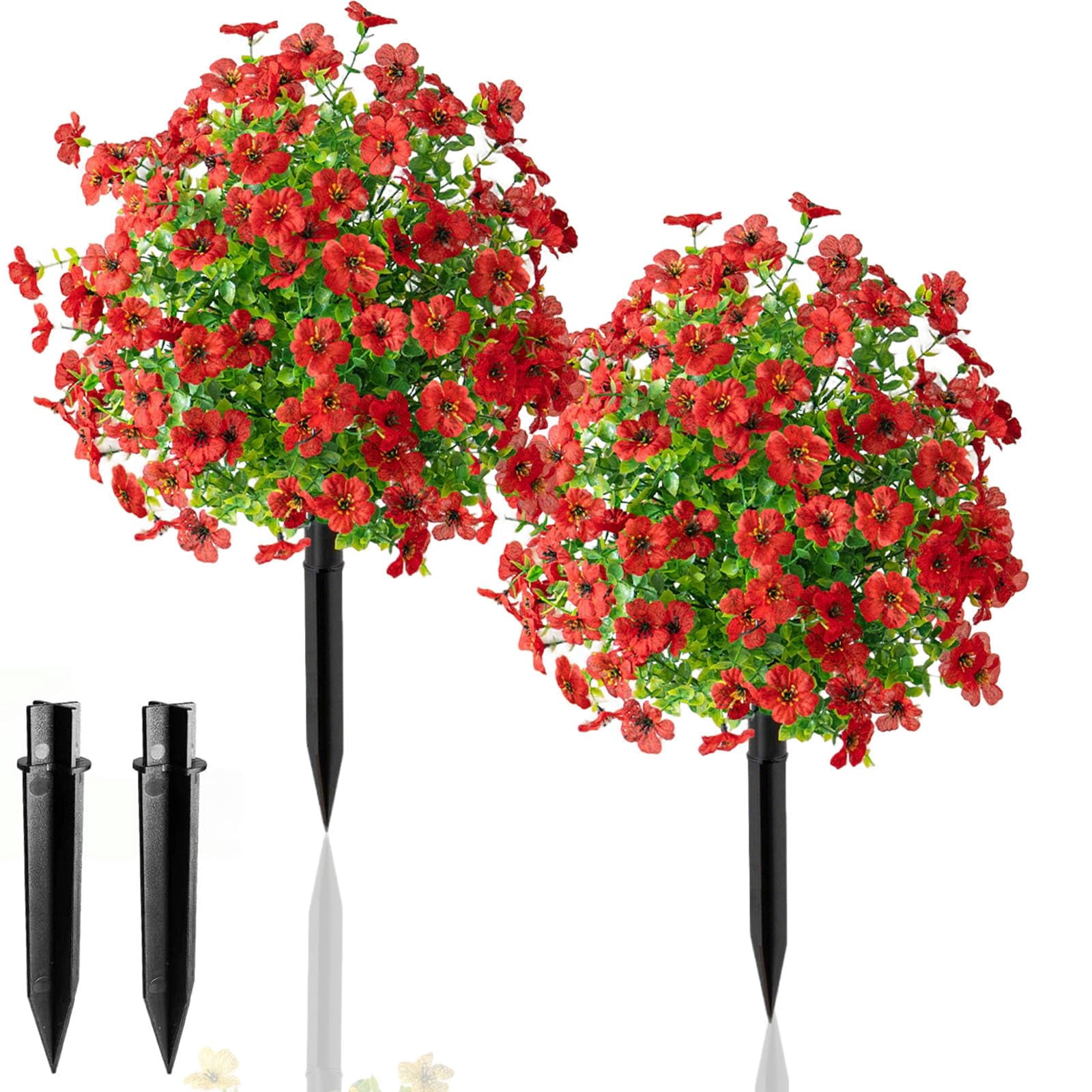 YUSUIYI 23in 2 Pack Artificial Violet for Outdoor Indoor Garden Home Decoration,UV Resistant Waterproof & Ground Insert Faux Flowers