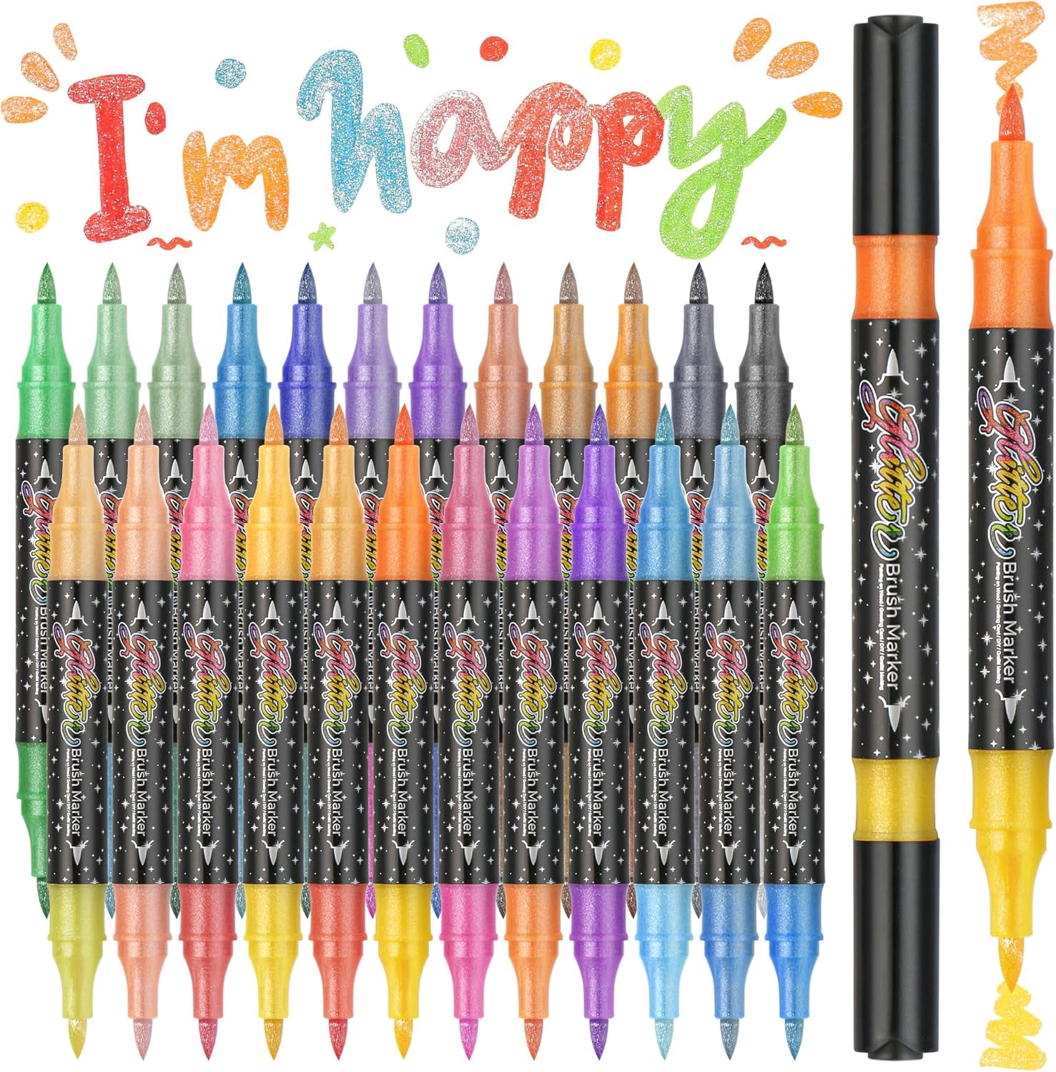 YUSUIYI 48 Colors Glitter Effect Brush Markers,Dual-Tip Dreamy Sparkle Pen,Smooth No Clog,No Bleed Through for Art Projects,Card Making,Easter Basket Gift