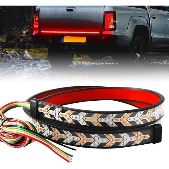YUSUIYI LED Tailgate Light Bar Strip,48/60in Truck Bed Lights with Brake Reverse Turn Lighting,Robust Weatherproof Arrow Design,Red & Amber Sequential Lighting for Car