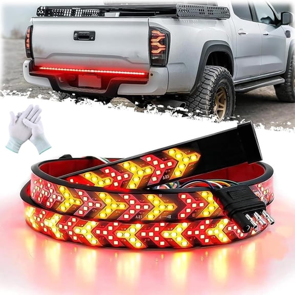 YUSUIYI Tailgate Light Bar,Pickup Truck Head/Straight Out Trailer Rear LED Signal Strip with Brake Reverse Turn Lighting,Red & Amber Sequential Lighting