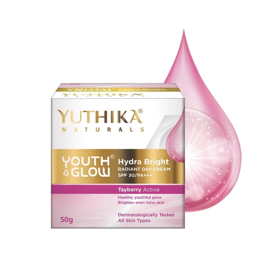 YUTHIKA NATURALS Day Cream for Women Daily Use SPF30++, Youth & Glow Hydra Bright , 50g - Tayberry Active Face Cream