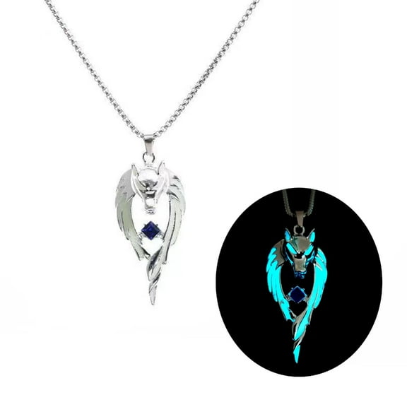 YUTIPGER Wolf Pendant Necklace Luminous Animal Sweater Chain Long Necklace Glow in the Dark Jewelry Gift for Women Men Teens
