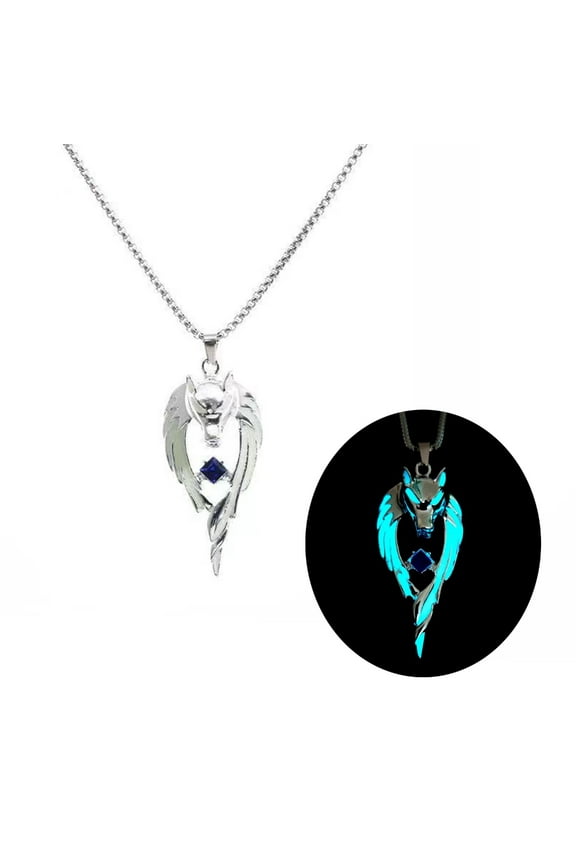 Wolf Pendant Necklace Luminous Animal Sweater Chain Long Necklace Glow in the Dark Jewelry Gift for Women Men Teens