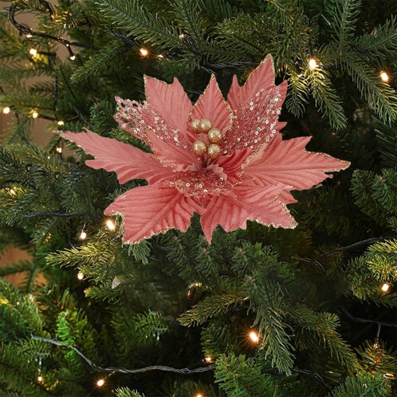 YUTK 1Pcs Christmas Tree Decoration Simulation Flowers Cloth Material Simulation Flowers for Weddings Parties Halls and Other Decorations Holiday Gifts Watermelon Red,Free Size