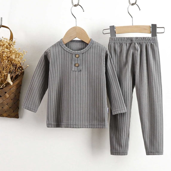 YUTK 2 Piece Outfits for Girls,Baby Children'S Winter Solid Striped Home Clothes Suit Gray