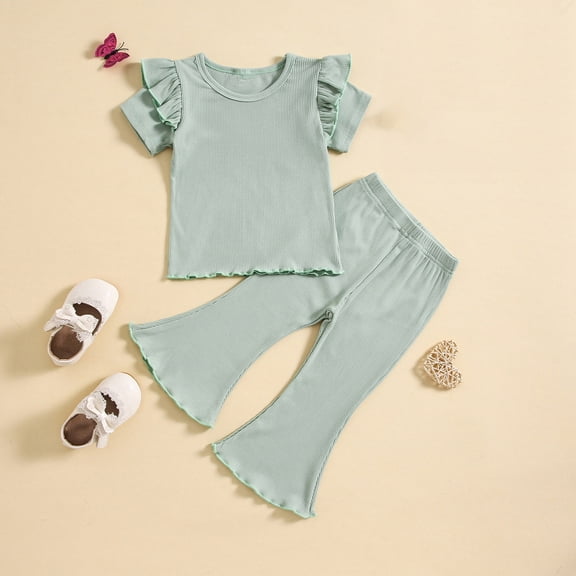 YUTK 2 Piece Outfits for Girls,Fashion Girls' Casual Short Sleeve Tops Round Neck Collar Botton Solid Short Pants Sets Green