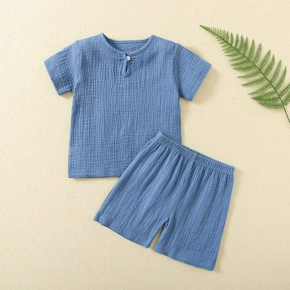 YUTK 2 Piece Outfits for Girls,Spring and Summer Toddler Kids Baby Girls Boys Solid Short Sleeved Fashion Rompers Blue