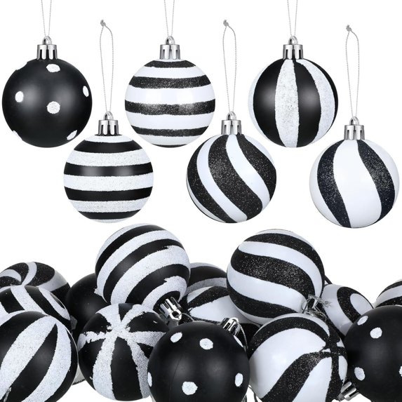 YUTK 24 Pcs Christmas Ball Ornaments Xmas Plastic Stripe Hanging Ball for Christmas Tree Party Decoration Supplies,color,Free Size
