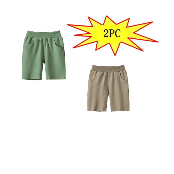 YUTK 2PC Child's Summer Solid Boys and Girls Botton Short Pants Denim Cute Shorts Overalls (Green,Khaki)