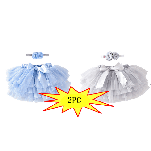 YUTK 2PC Girls' Fashion New Half Skirt Set Mesh Skirt Embroidered Mesh Solid Color Princess Bow Skirt Clearance(Sky Blue,Gray)
