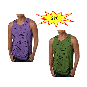 YUTK 2PC Mens Graphic Tank Tops New Men's Gradient 3D Print Tank Top Casual Sports Sleeveless Round Neck T-Shirt Tank Top/Shirt Blouses Xl
