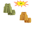 thumbnail image 1 of YUTK 2PC Outfits for Girls,Solid Color Gauze Set Double-Layer Breathable Two-Piece Set Bow Top and Pants Set Round Neck Set (Green,Yellow), 1 of 2