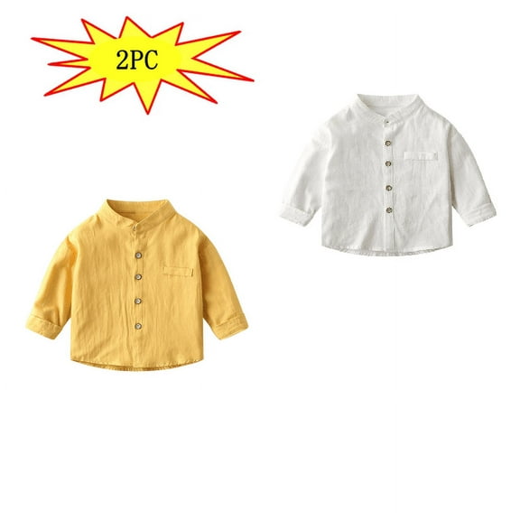 YUTK 2PC Toddler Boy Clothes 3T Fashionboys' Casual Solid Color Shirt Long Sleeved Stand Up Collar Shirt(Yellow,White）