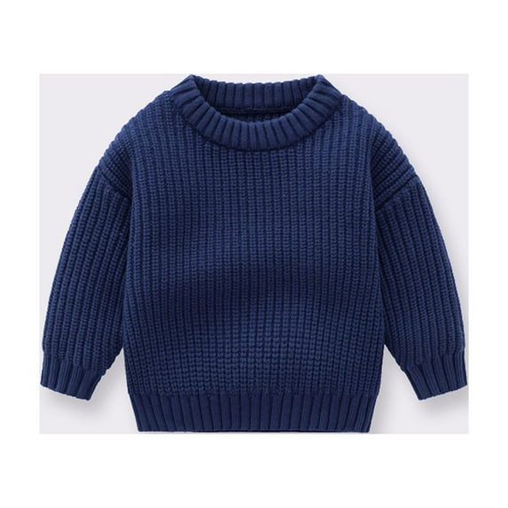 YUTK 2T Girl Clothes Toddler Baby Boys Girls Cute Solid Color Cute Winter Thick Casual Keep Warm Sweater Dark Blue