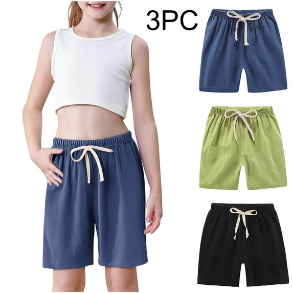 YUTK 3Pc Toddler Kids Boys Girls Fashion Cute Solid Color Soft Cotton and Linen Shorts Pants Navy 3-4Years