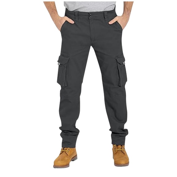 YUTK Baggy Sweatpants Men New Men Solid-Color Casual Loose Fashionable Outdoor Button Multi-Pocket Work Pants Long Pants Dark Gray 3Xl