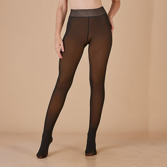 YUTK Black Tights for Women - 220G Ladies Wearing Fake Flesh Through and Winter Skin Through Oversized Leggings with Fleece Hickened Cropped Pants - Coffee L