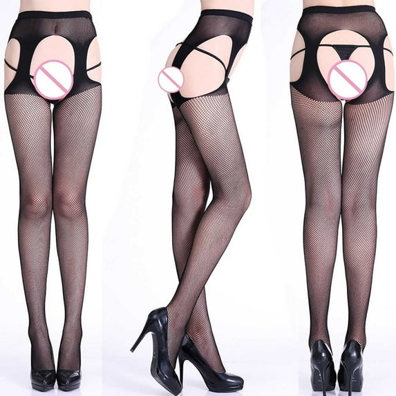 YUTK Black Tights for Women - Women Sexy Lace Leggings Pants Fishnet Netting Stockings Net Sexy Lingerie Transparent Hollow Out Hanging Stockings - Black Free Size