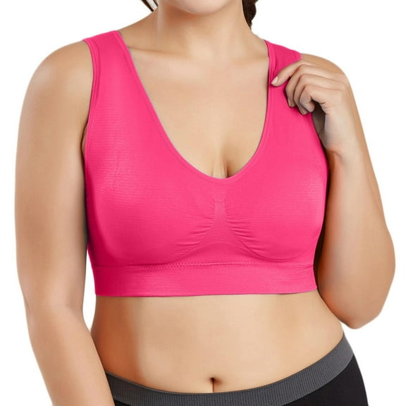 YUTK Bralettes for Women - Women Solid Casual Plus Size-Thin Large Bra Sports Bra Full Bra Cup Hot Pink 4Xl