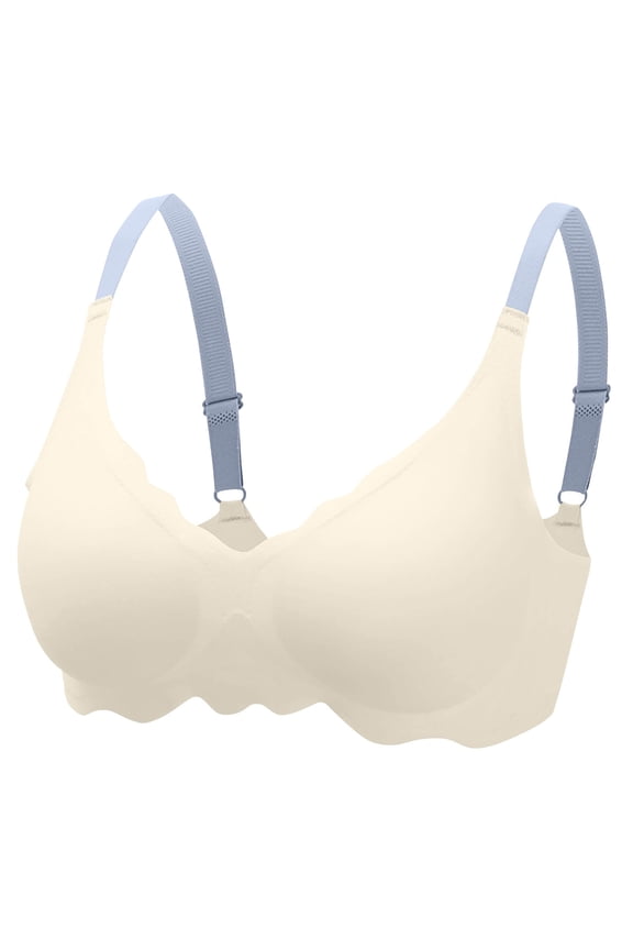 Bras for Women Wireless - Women's Solid Color Seamless Underwear without Steel Rims Detachable Chest Sagging Wave Pattern Bra White Xl