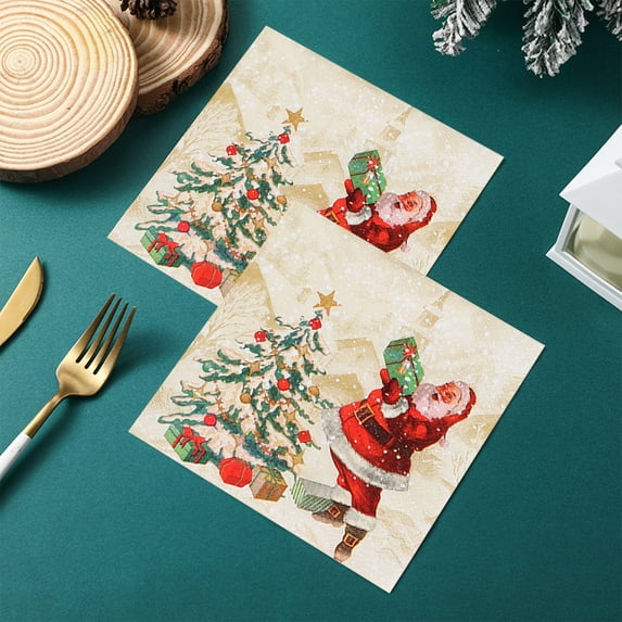 YUTK Christmas Colored Printed Napkins Party Napkins Party Ambiance Napkins Disposable Napkins,Beige,Free Size