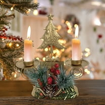 YUTK Christmas Golden Iron Double Candlestick Window Desktop Decoration Christmas Holiday Decoration Gold,Free Size