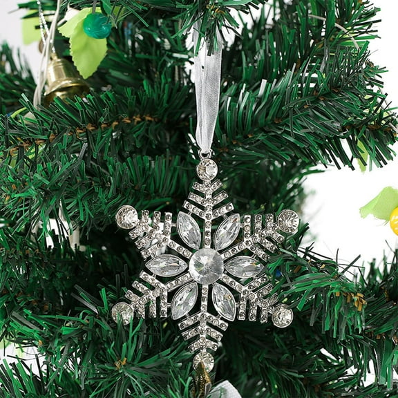 YUTK Christmas Metal Snowflake Pendant Christmas Tree Decoration Rhinestone Snowflake Christmas Ornaments Transparent Bright Silve A,Free Size