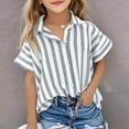 thumbnail image 1 of YUTK Clothes for Girls Clearance Sale Children's Striped Button Lapel Short Sleeved Medium To Large Children's Loose and Comfortable Outerwear Top Gray 14 Years, 1 of 7