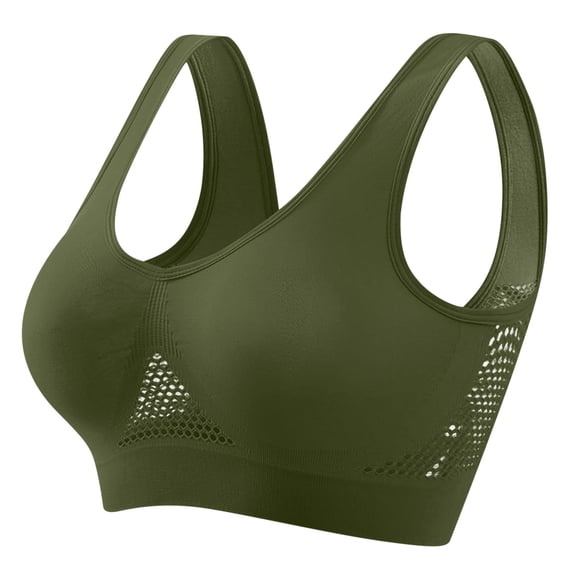 YUTK Comfortable Bra - Women Seamless Sports Bra Wirefree Yoga Bra with Removable Pads Army Green L