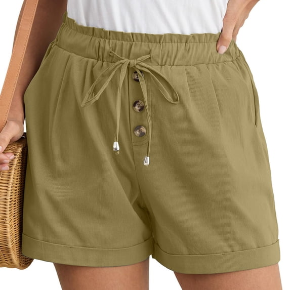 YUTK Cotton Linen Shorts for Women Clearance Women's Linen Shorts Solid Color Comfortable Elastic Wide Leg Casual Shorts Army Green S