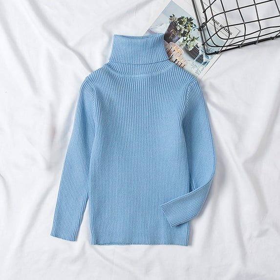 YUTK Cute Shirts for Girls 10-12 Toddler Kids Baby Knit Turtleneck Sweater Soft Solid Warm Sweater Crochet Pullover Blue