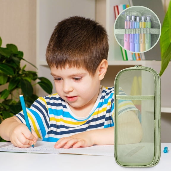 YUTK Double-layer Mesh Pencil Case Student Large Capacity Stationery Bag Transparent Pencil Bag Portable Handheld Storage Bag,Green,Free Size