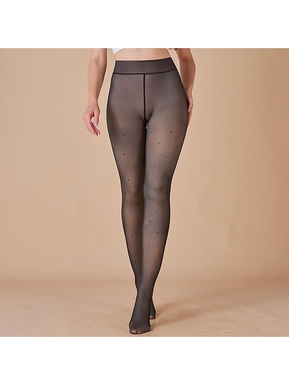 Fleece Lined Leggings Women - 220G Ladies Wearing Fake Flesh Through and Winter Skin Through Oversized Leggings with Fleece Hickened Cropped Pants - Black Free Size