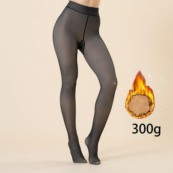 YUTK Fleece Lined Tights Women - 300G Ladies Wearing Fake Flesh Through and Winter Skin Through Oversized Leggings with Fleece Hickened Cropped Pants - Black M