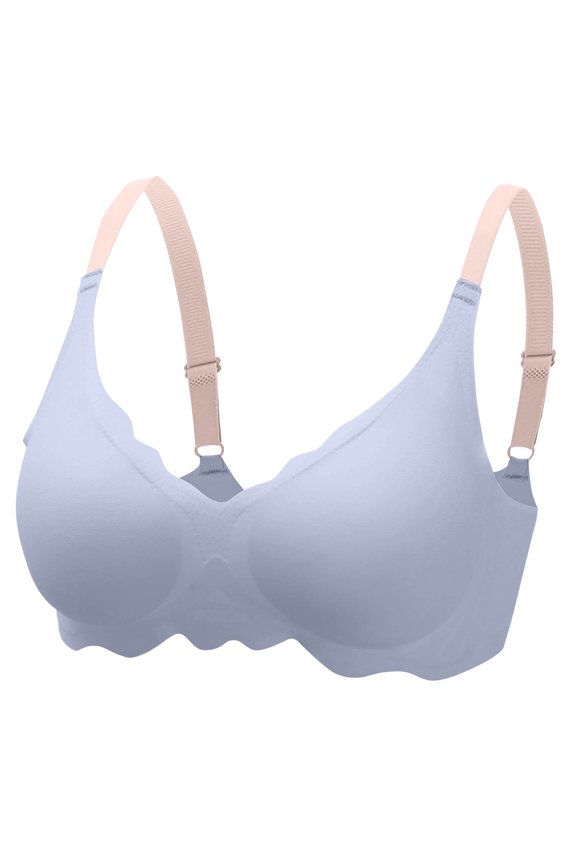 Front Close Bras for Women - Women's Solid Color Seamless Underwear without Steel Rims Detachable Chest Sagging Wave Pattern Bra Blue M