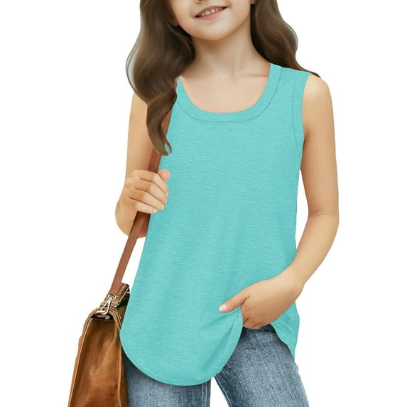 YUTK Girl Clothes Size 10-12 Sale Toddler Kids Girls Solid Color Print T-Shirt Fashion Cute Round Neck Print Sleeveless Singlet Top Mint Green 4 Years