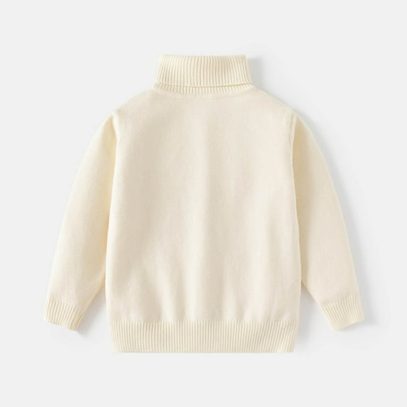 YUTK Girl Clothes Size 10-12 Solid Color Fashionable Casual Warm Knitted Sweater Double-Layer Knitted High Neck Sweater Round Neck Sweater Beige