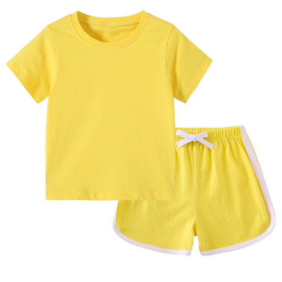 YUTK Girl Clothes Size 10-12 Toddler Kids Boys Girls Fashion Cute Solid Color Soft Short Sleeve Top Shorts Home Wear Suit Yellow 9 Years