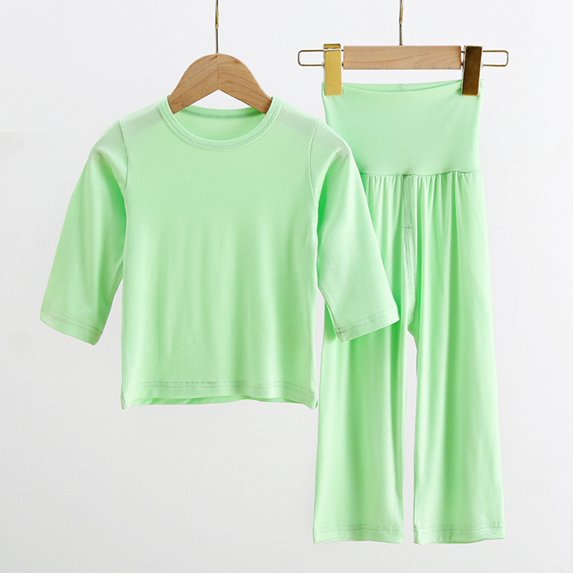 YUTK Girls' Active Pants Set,Toddler Kids Boys Girls Fashion Cute Solid Color Soft Half Sleeve Top Pants Home Wear Suit Green