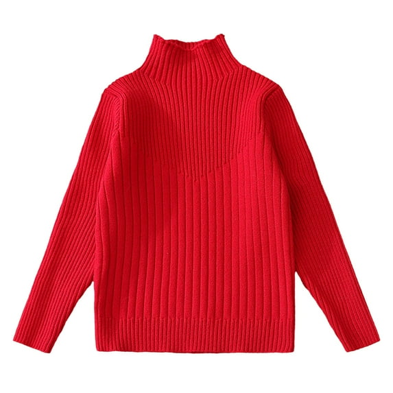 YUTK Girls Clothes Fall and Winter New Set Of Head foreign-Style Children'S Winter Children'S Bottoming Turtleneck Sweater Red